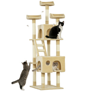 71-Inch Multi Level Scratching Cat Tree Kitty Condo  Activity Center with Toys, Beige