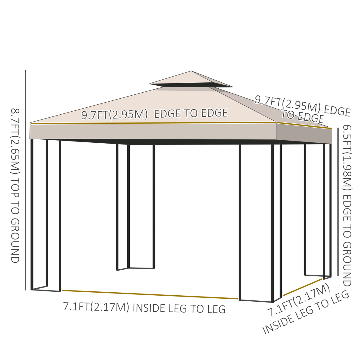 10' x 10' Patio Gazebo Outdoor, Canopy Shelter with Double-tier Roof, Pavilion Sidewalls for Garden Events – view 16