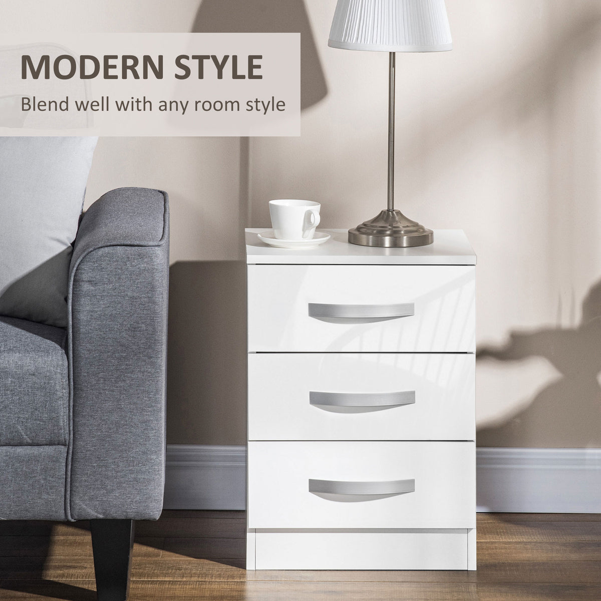 Bedside Table Set of 2, Modern Nightstand with Drawers and High Gloss Fronts, Night Table for Bedroom, Black – view 11