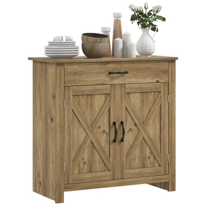 Farmhouse Sideboard Buffet Cabinet, Storage Cabinet with Barn Doors, Nature Wood
