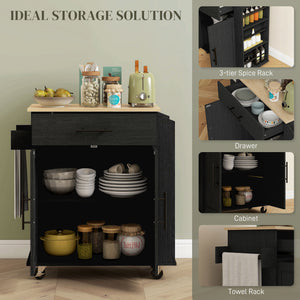 Rolling Island with Wheels for Kitchen, Kitchen Island on Rollers with Power Outlets, Drawer and Doors