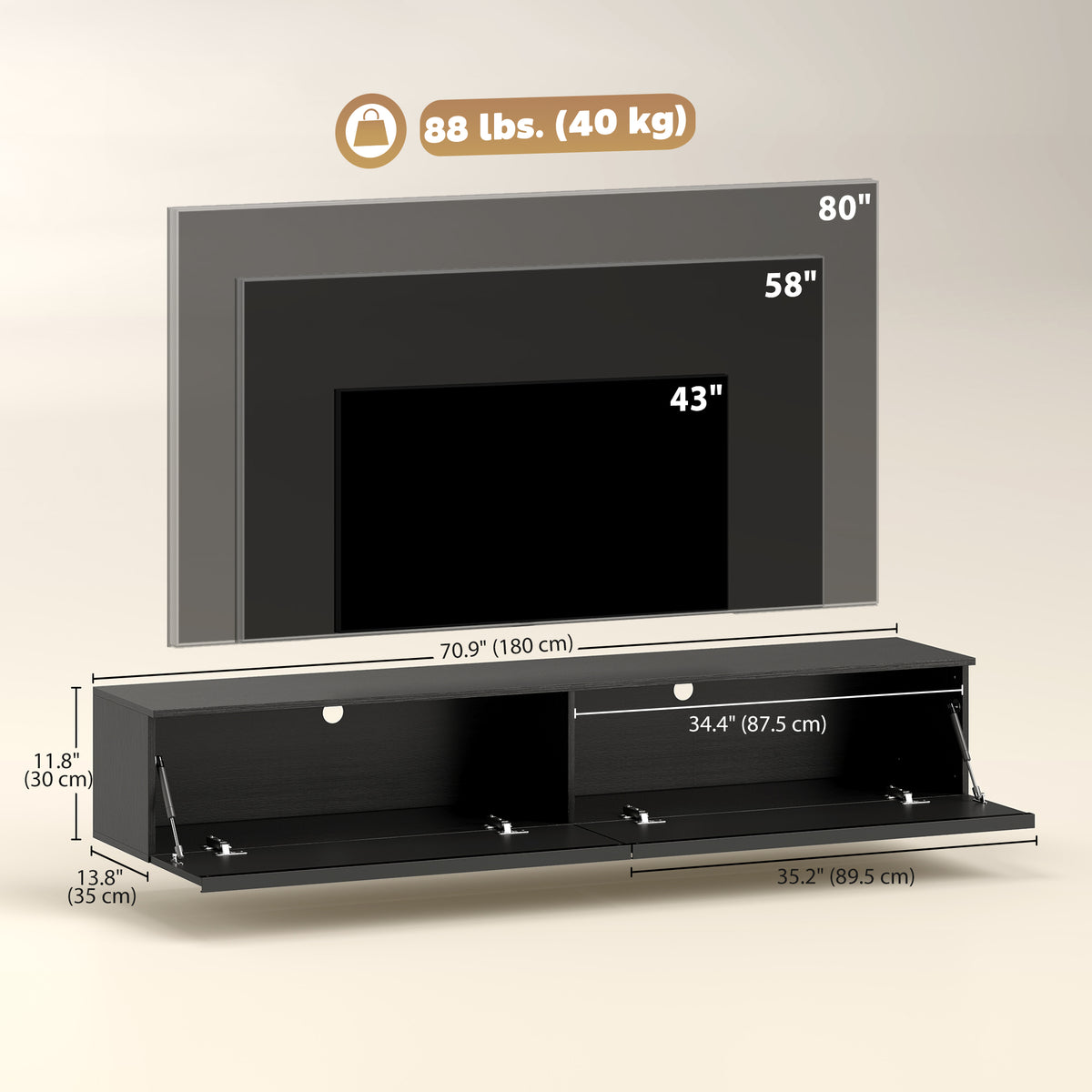 Wall Mounted TV Stand, Floating TV Cabinet with Storage, for TVs up to 70", High Gloss Effect – view 23