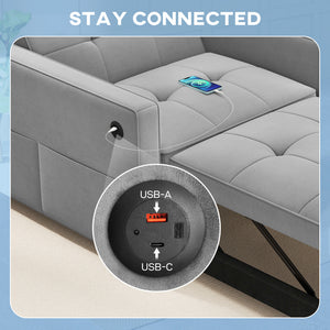 Convertible Chair Bed, Pull Out Sleeper Chair with USB, Adjustable Backrest, Small Velvet Futon Sofa Bed – view 12