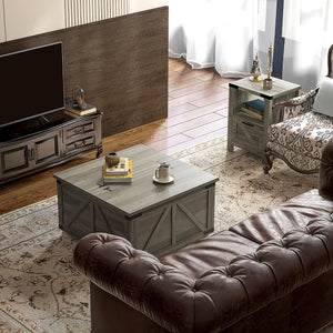 Farmhouse Coffee Table, Square Center Table with Flip-top Lids, Hidden Storage Compartment and Wooden Legs – view 14