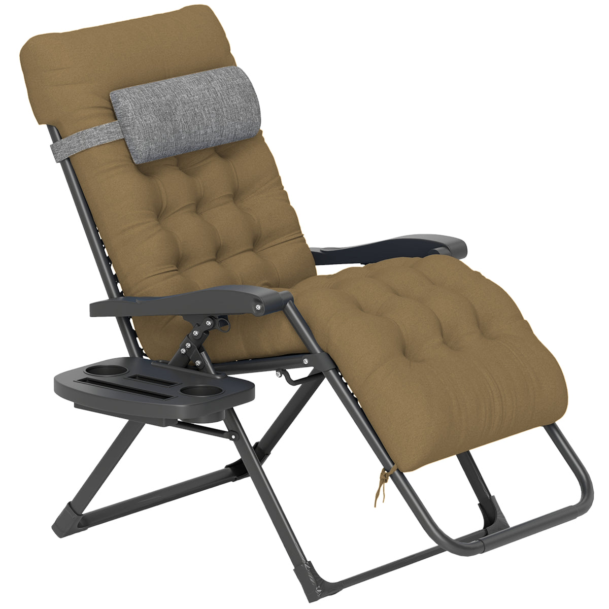 Padded Folding Recliner Chair, Patio Lounger with Cupholder, Adjustable Backrest, Removable Cushion, Black – view 36