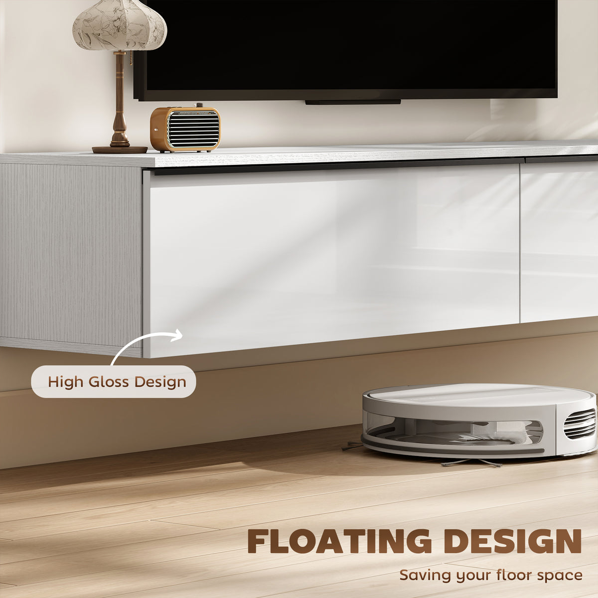 Wall Mounted TV Stand, Floating TV Cabinet with Storage, for TVs up to 70", High Gloss Effect – view 31