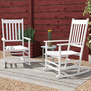 Wooden Patio Rocking Chairs Set of 2, Outdoor Rocker Chairs with Wide Armrests, High Back for Garden, Balcony, White
