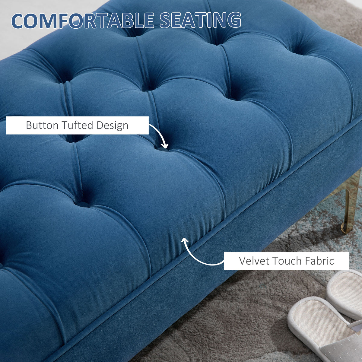 End of Bed Bench, Upholstered Bench, Entryway Shoe Bench with Button Tufted for Living Room, Bedroom, Blue – view 3