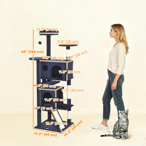 54" Cat Tree, Multi-Level Cat Tower with Scratching Posts, Cat Condos, Bed, Platforms, Ramp, Toy Ball, Beige – view 65