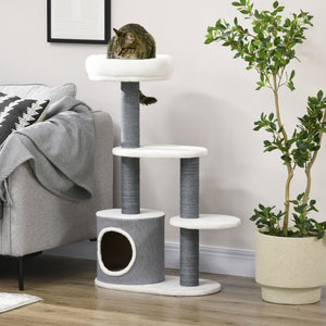 39" Cat Tree Tower, Multi-level Cat Activity Centre with Scratching Posts, Condo, Top Perch, Platforms, White