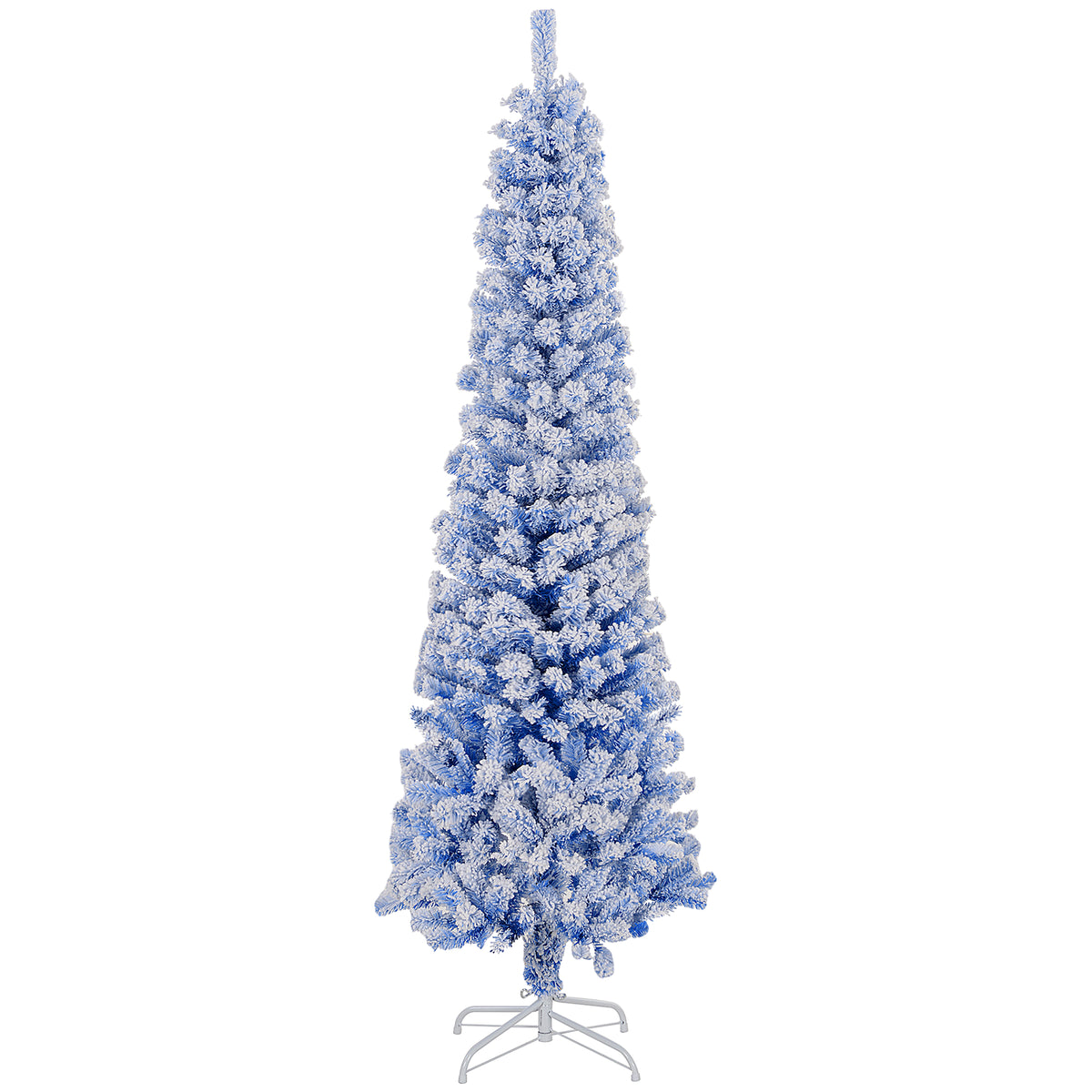 6ft Flocked Christmas Tree, Pencil Christmas Tree with Realistic Branch Tips, Folding Metal Stand, Green – view 15