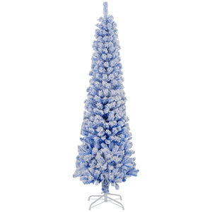 6ft Flocked Christmas Tree, Pencil Christmas Tree with Realistic Branch Tips, Folding Metal Stand, Green – view 15