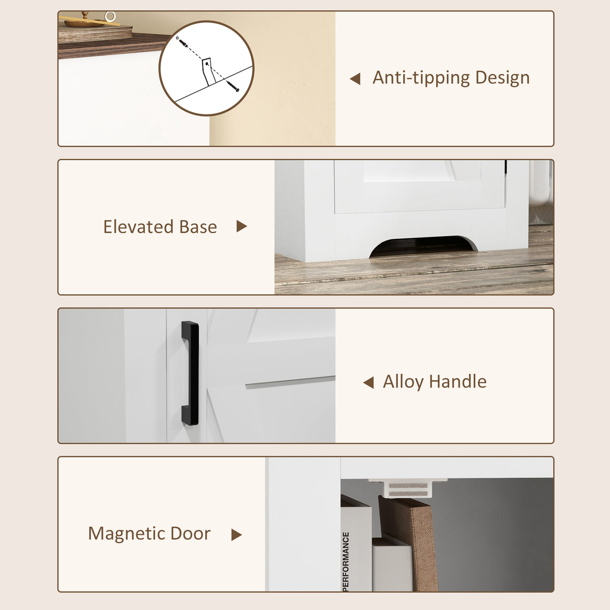 Farmhouse Accent Cabinet with Adjustable Shelf Barn Door Storage Cabinet for Living Room Floor Pantry Cabinet White