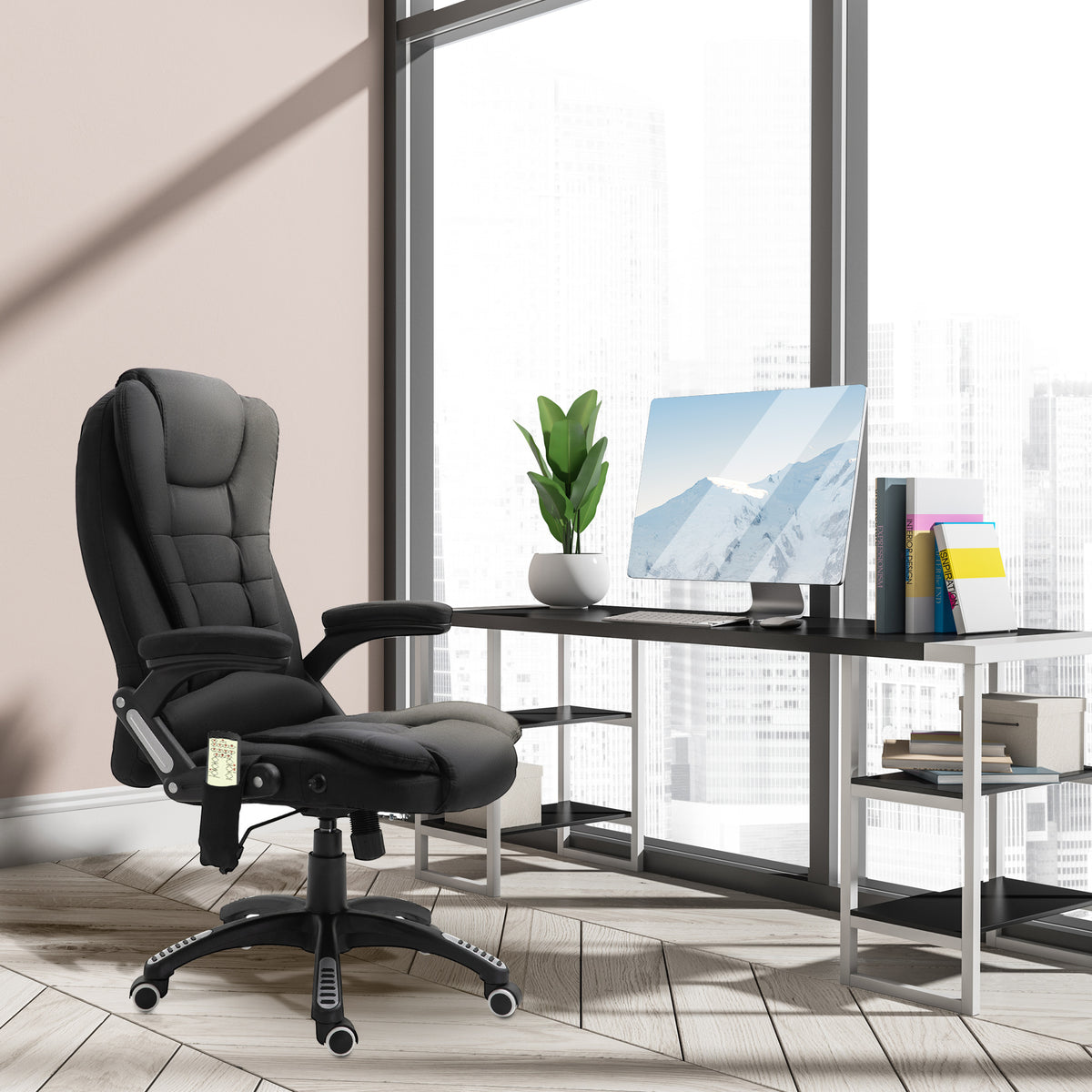 Ergonomic Office Chair Large Leather Massage Executive High Back Reclining Swivel Wheels Black