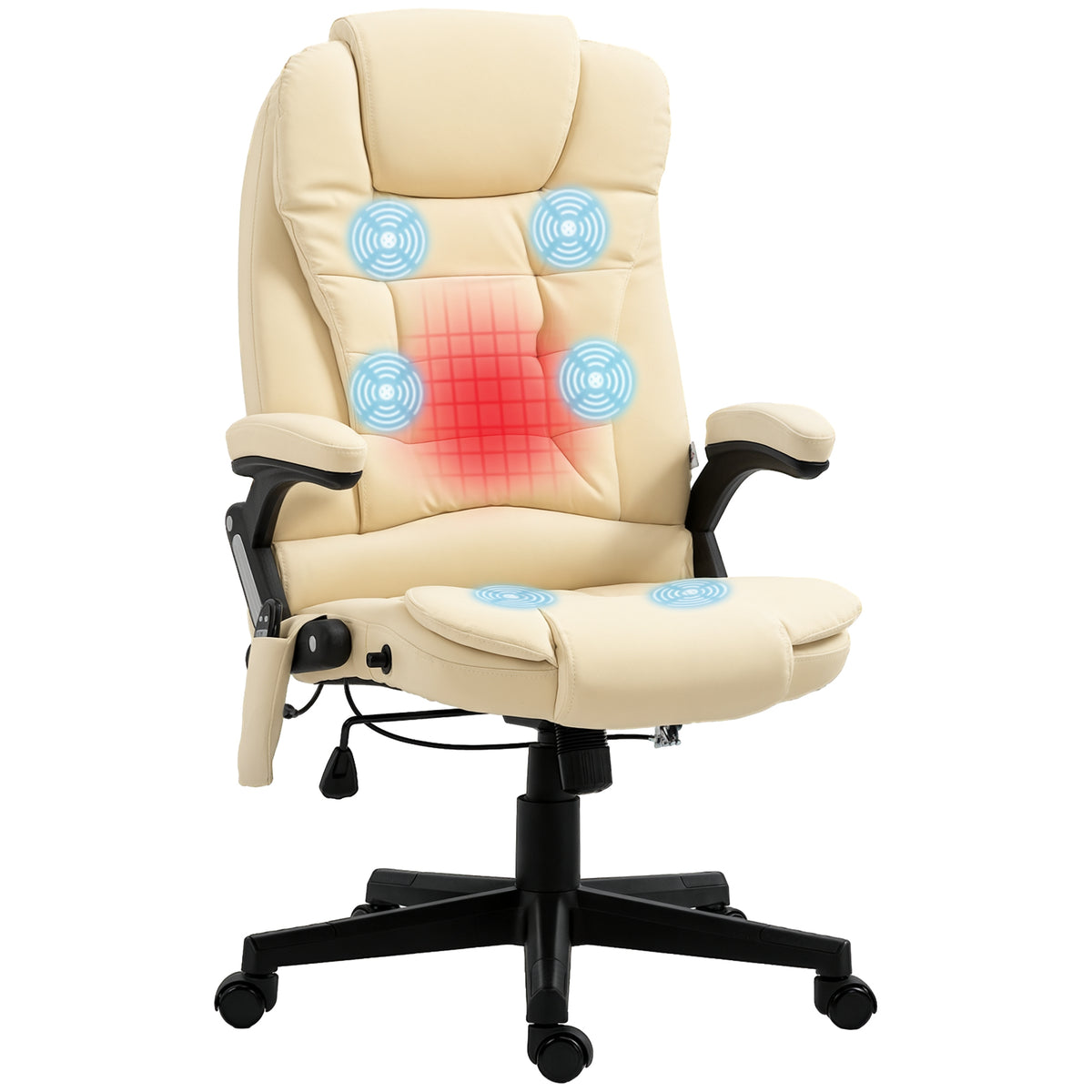 Office Chair Heated Ergonomic Massage Swivel Vibrating High Back Faux Leather Executive Chair Office (Brown)