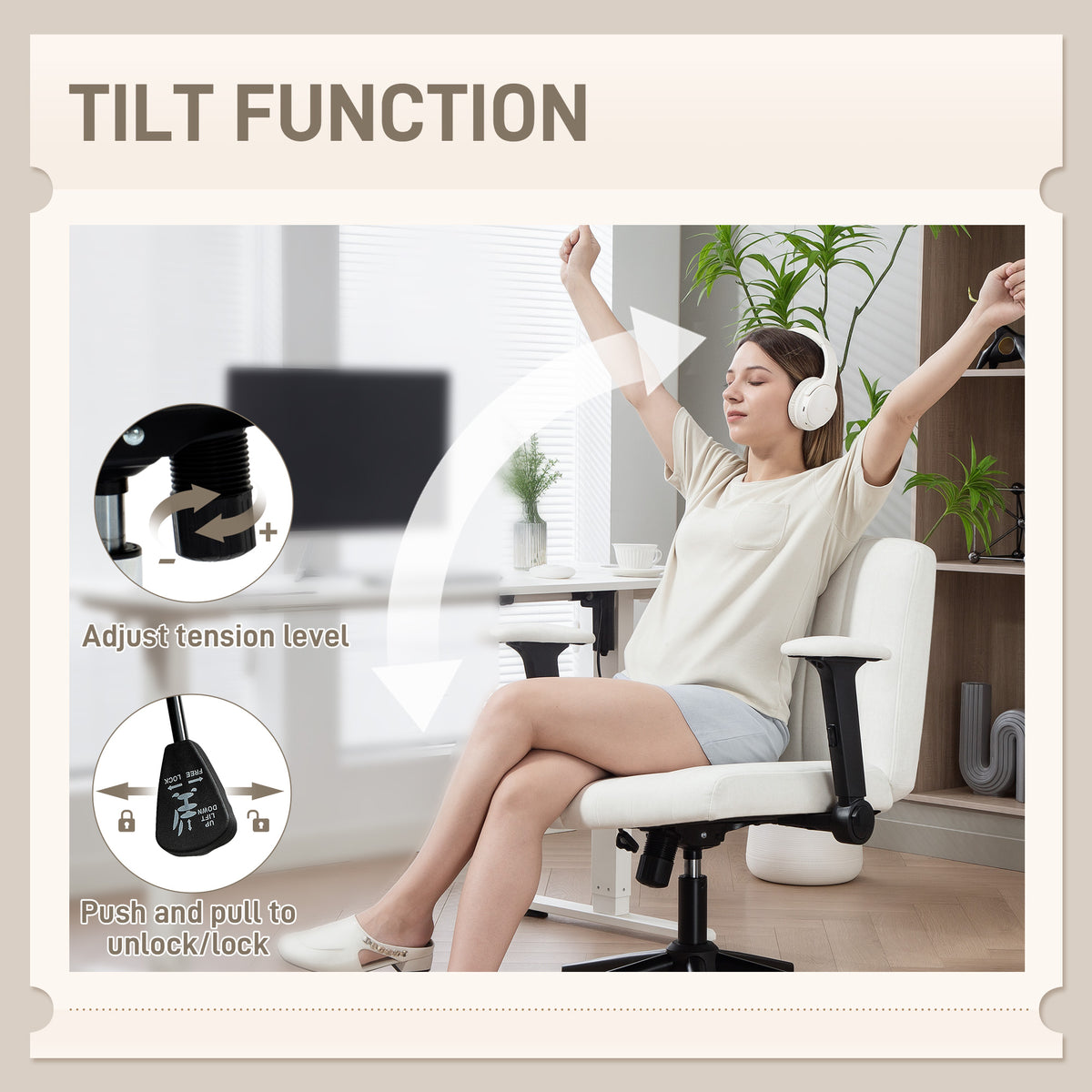 Criss Cross Chair with Flip-up Armrests, Wheels, Wide Office Chair with Adjustable Height, Tilting – view 5