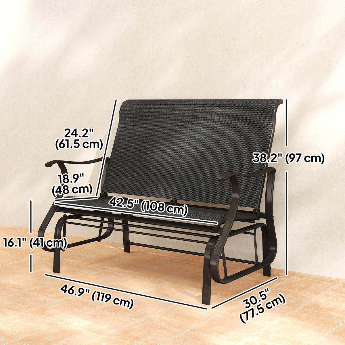 2-Person Outdoor Glider Chair, Patio Glider Rocking Chair with Mesh Seat and Backrest – view 16