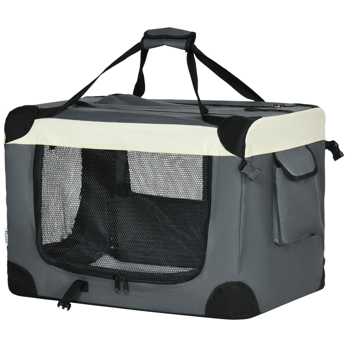 24" Foldable Pet Carrier with Removable Mat, Breathable Mesh, Soft Side Pet Travel Crate for Cat & Miniature Dogs, Grey