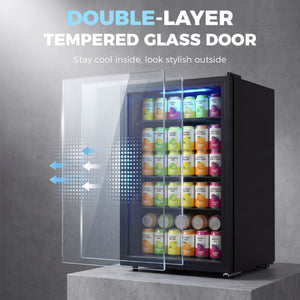 3.2 Cu.Ft Beverage Fridge, 128 Can Drink Fridge with Glass Door, Auto-Defrost and LED Light for Soda, Beer, Black