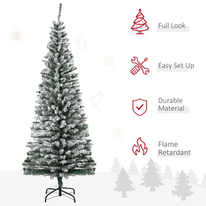 6ft Flocked Christmas Tree, Pencil Christmas Tree with Realistic Branch Tips, Folding Metal Stand, Green – view 3