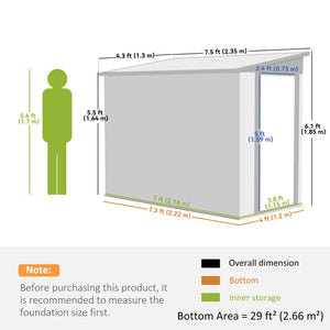 4' x 8' Outdoor Storage Shed Lean to Shed Outdoor Metal Tool Shed with Lockable Door and Air Vents – view 2