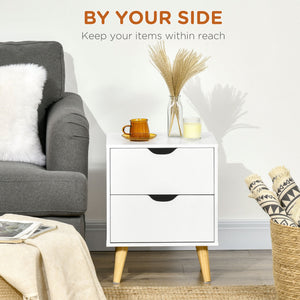 Modern Bedside Table, Nightstand with 2 Drawers and Pine Wood Legs for Bedroom, Living Room, White – view 3
