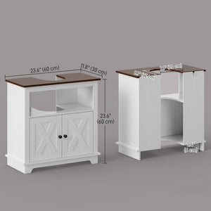 Farmhouse Bathroom Sink Cabinet, Pedestal Sink Storage Cabinet with Double Doors and Shelves, White