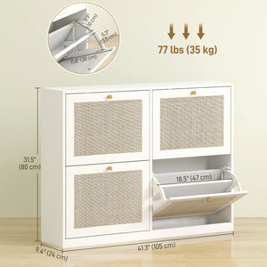 Narrow Shoe Storage Cabinet, Rattan Shoe Cabinet with 4 Flip Drawers and Adjustable Shelves for 20 Pairs – view 9