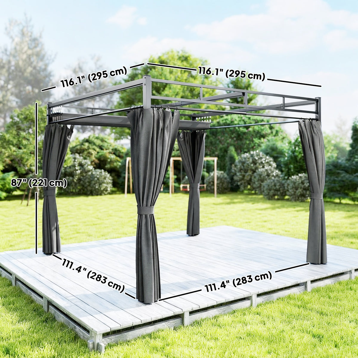 10' x 10' Outdoor Gazebo, Retractable Pergola Canopy with Curtains, UPF30+ Free Standing Metal Pergola Kit – view 9