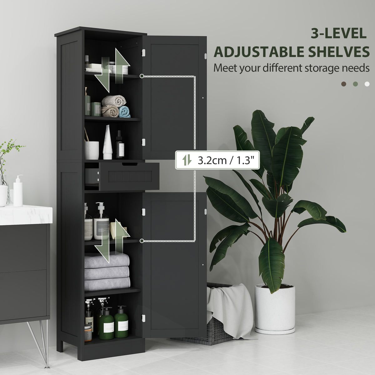 Freestanding Bathroom Cabinet with Drawer and 2 Doors, Tall Bathroom Cupboard for Kitchen, Study, Living Room