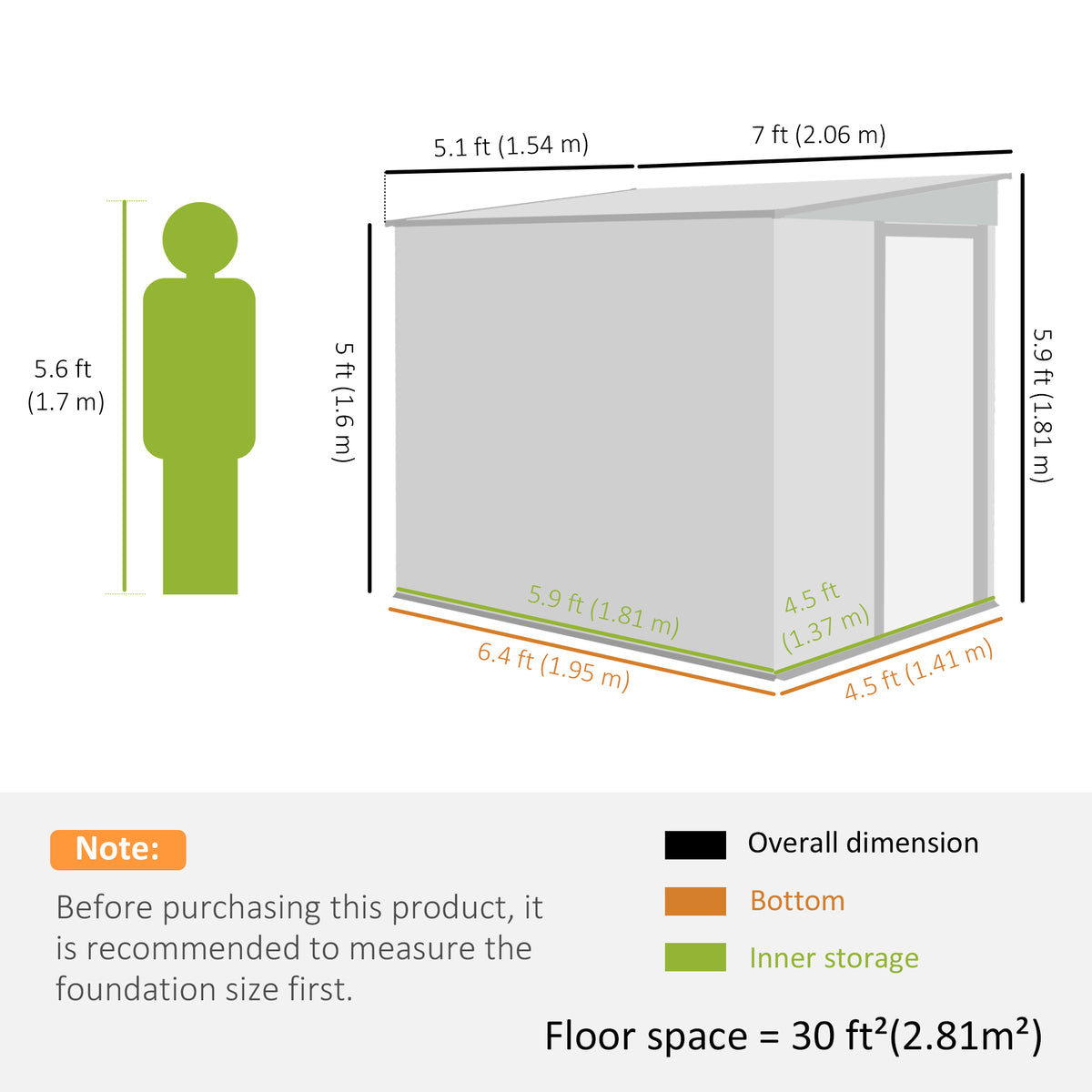 5'x7' Lean to Galvanized Metal Shed with Foundation, Garden Tool Storage House with Sliding Door and 2 – view 16