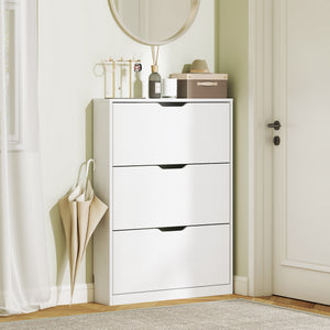 Narrow Shoe Storage Cabinet, Shoe Cabinet with 3 Flip Drawers, 31.5" W x 6.7" D x 42.5" H, White