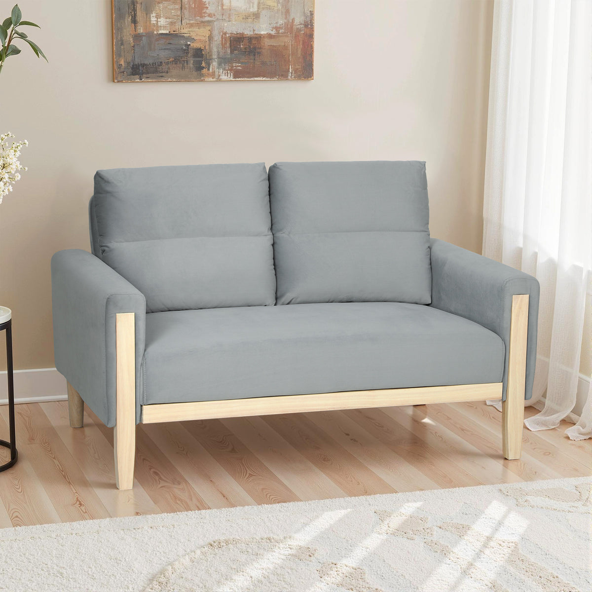 53" Loveseat Sofa, Small 2 Seater Couch with Solid Wood Legs, Modern Velvet Sofa for Living Room – view 13