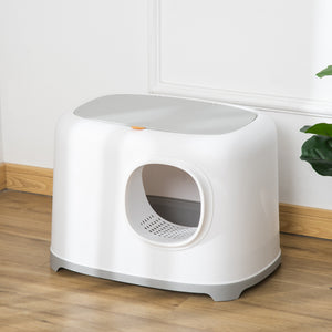 Cat Litter Box with Anti-Sand Tunnel, Scoop, Open Top, Odor Control & Easy to Clean, White