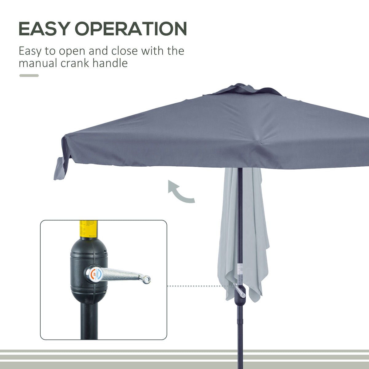 9.8ft Half Umbrella Semi Round Patio Parasol with Crank Handle, Top Vent for Garden – view 31