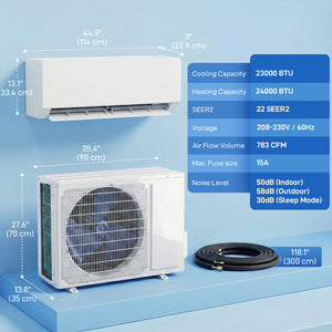 23000 BTU Mini Split Air Conditioner, 22 SEER2 230V Wifi Enabled Inverter AC Unit & Heat Pump Cools up to 1500 Sq. Ft