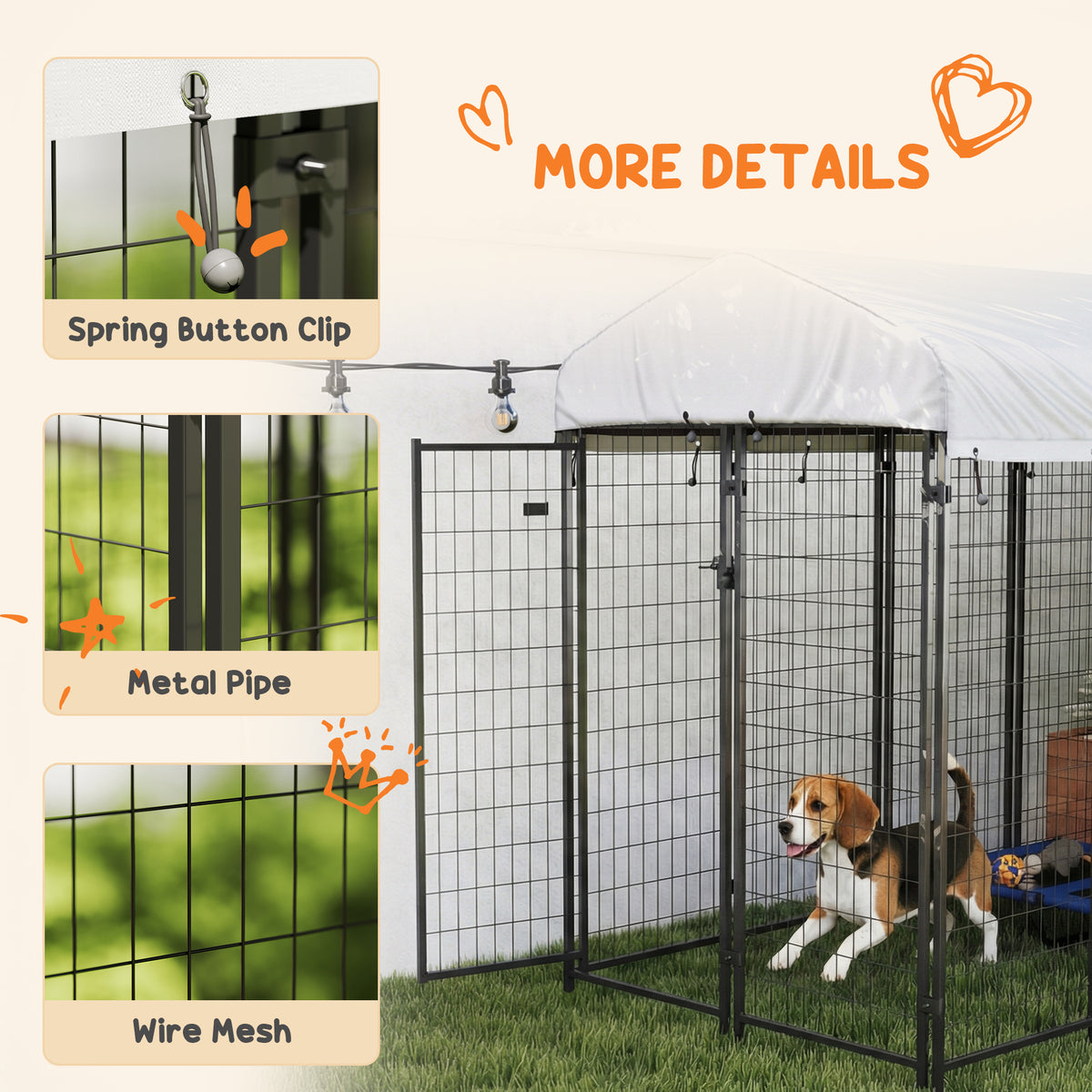 Outdoor Dog Kennel with Waterproof UV-Resistant Cover, 8 x 4 x 6 ft