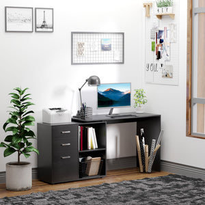 L-Shaped Corner Straight Writing Desk with Storage Shelf, Drawer – view 6
