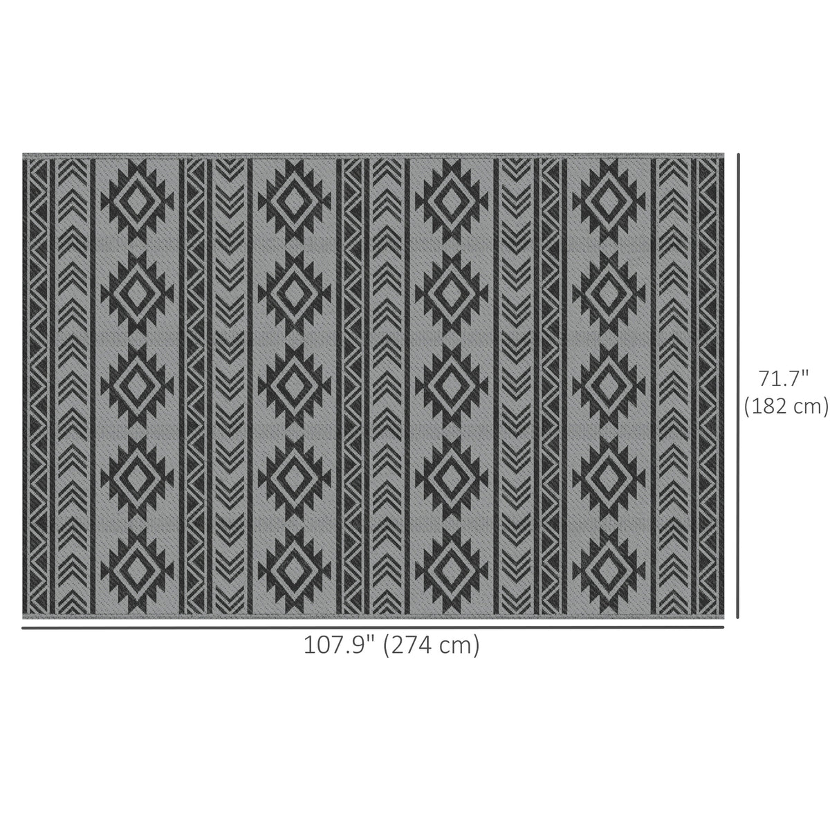 Reversible Outdoor RV Rug, Patio Floor Mat, 6' x 9' Plastic Straw Rug for Backyard, Deck, Beach, Camping, Black & Grey