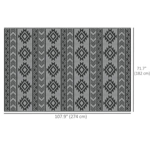 Reversible Outdoor RV Rug, Patio Floor Mat, 6' x 9' Plastic Straw Rug for Backyard, Deck, Beach, Camping, Black & Grey