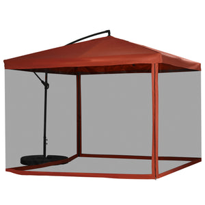 Offset Patio Umbrella with Net and Umbrella Base, Adjustable Cantilever Canopy with Cross Base, Weight Plates and 8 Ribs for Backyard, Poolside, Garden, Wine Red