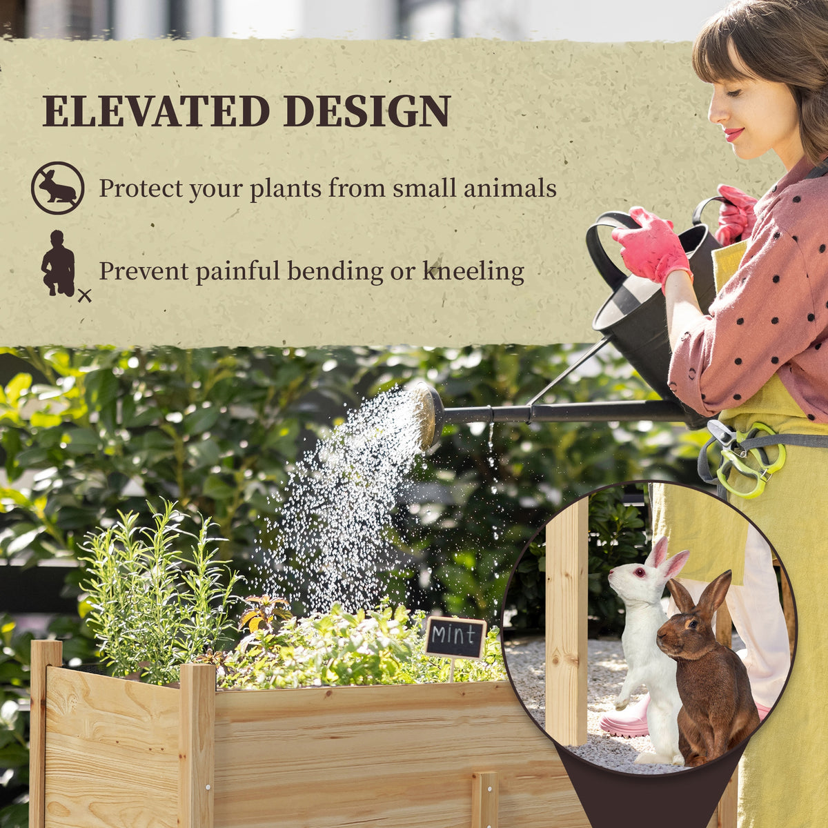 Wooden Raised Planter Box with Drain Holes for Vegetables, Flowers, Outdoor Garden Bed, 45.3x21.7x31.5inch – view 10