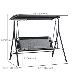 2-Person Porch Swing Chair, 2 Seater Patio Swing Bench w/ Adjustable Canopy, Breathable Seat for Garden – view 2