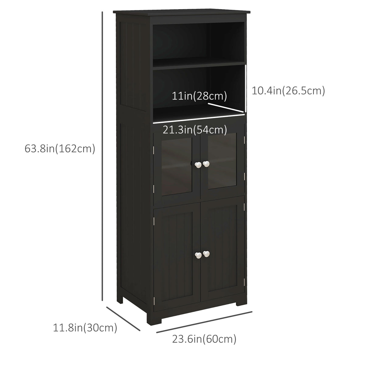 63" Small Buffet with Hutch, 4-Door Kitchen Pantry, Freestanding Storage Cabinet with Adjustable Shelf for – view 9