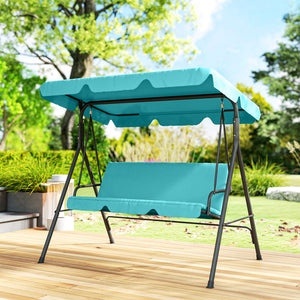 3-Seater Outdoor Porch Swing with Adjustable Canopy, Patio Swing Chair for Garden, Poolside, Backyard, Green and White