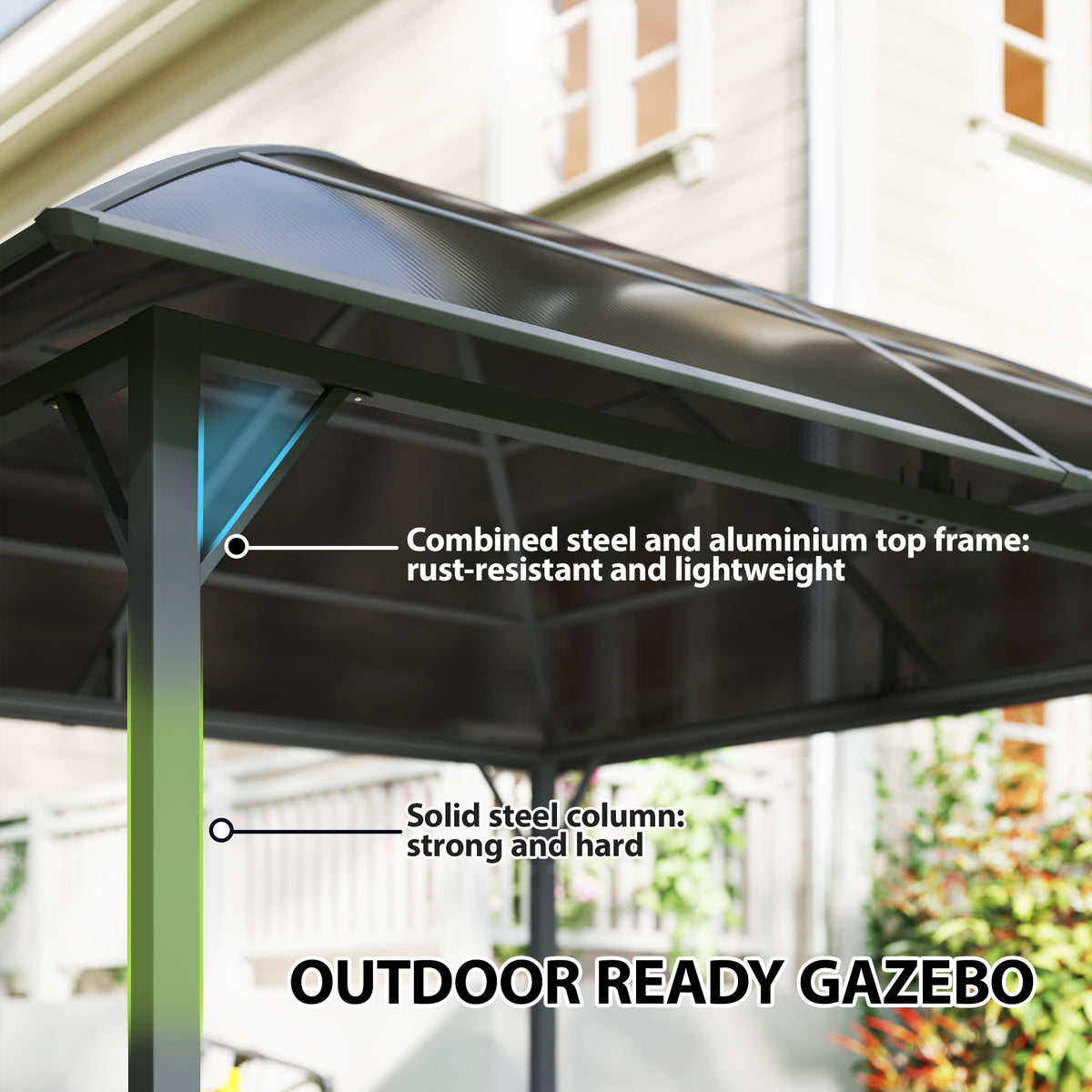 10' x 10' Outdoor Hardtop Gazebo Canopy with UV60+ Polycarbonate Roof, Steel Frame, Central Hook, Curtains – view 18