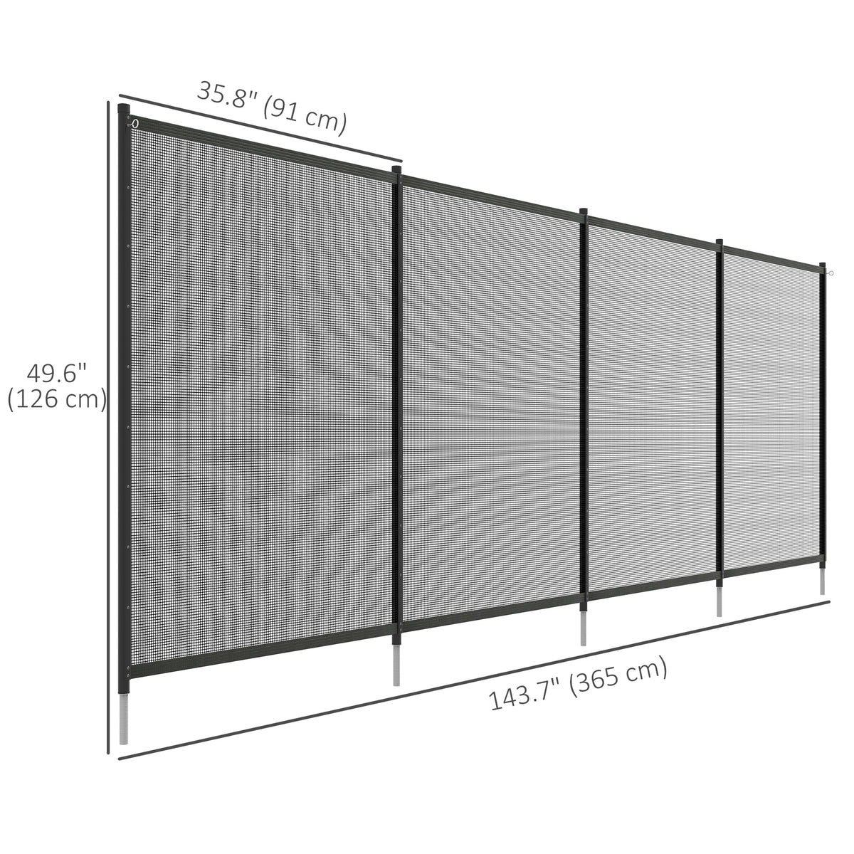 4-Panel Swimming Pool Fence, Aluminium Rustproof Pool Fencing, Overall Size 4' x 12', Black