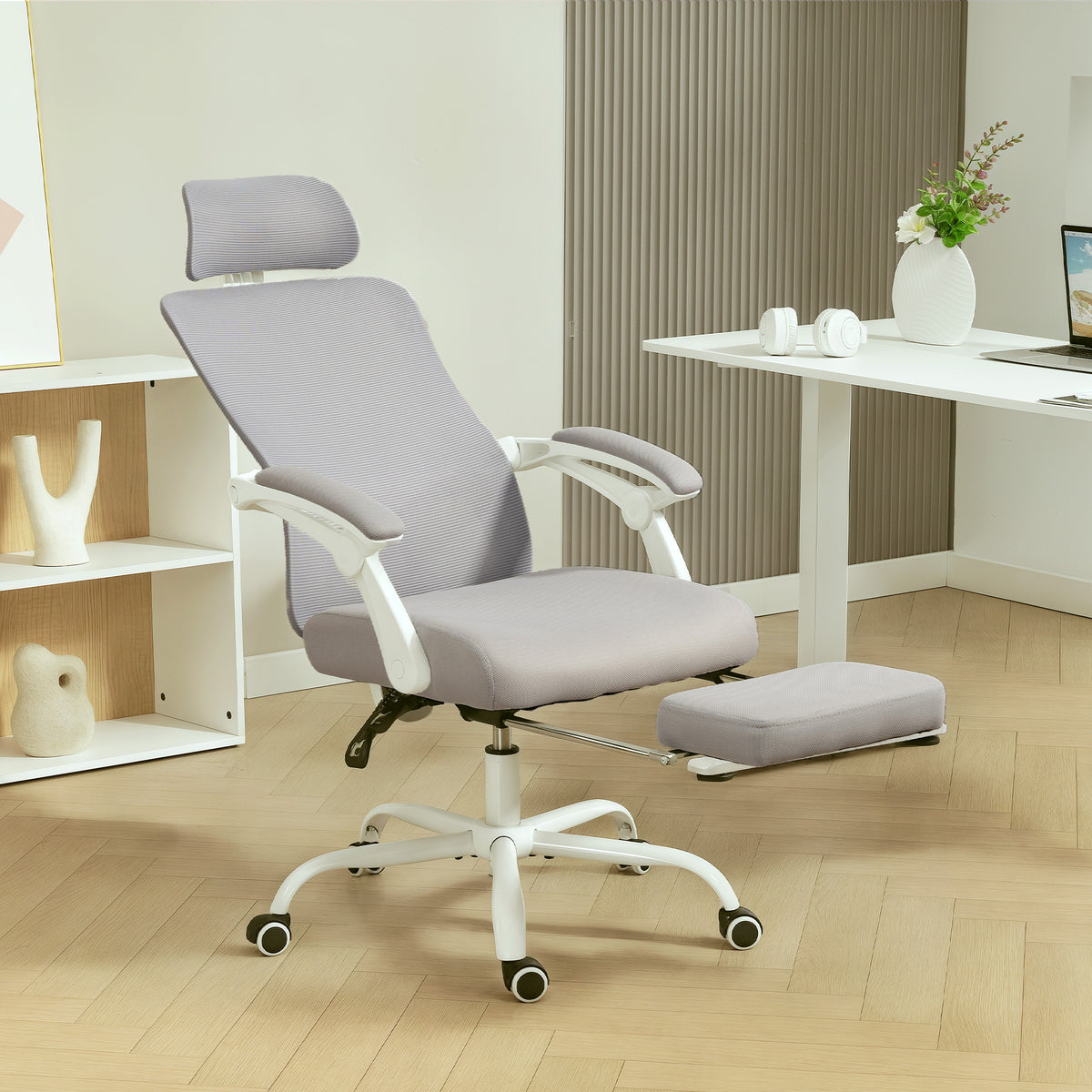 Ergonomic Office Chair, Mesh Reclining Desk Chair with Adjustable Lumbar Support, Headrest, Beige – view 21