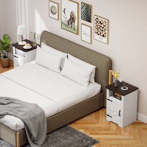 Set of 2 Side Tables, Night Stands with Charging Outlets, White