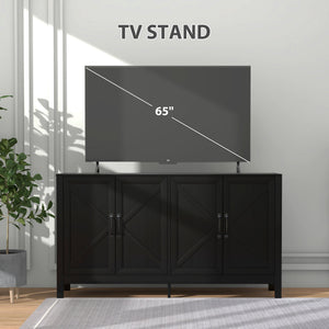 Sideboard Buffet, Storage Cabinet with Barn Door and Adjustable Shelf, TV Stand for TVs up to 65 Inches, Black Oak
